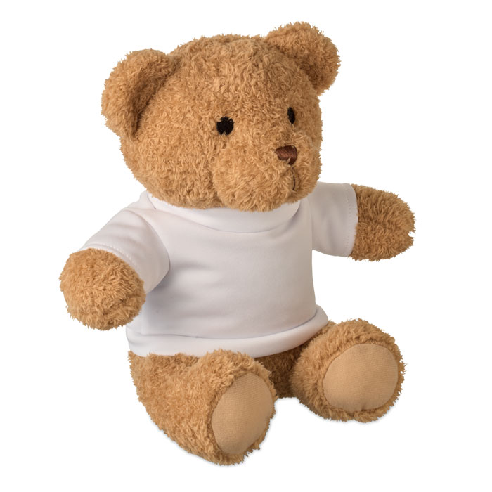 Ourson en peluche brun avec t-shirt blanc