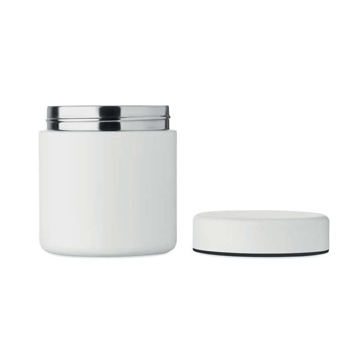 Pot cosmétique blanc avec couvercle argenté ouvert