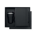 Coffret noir avec mug, carnet et stylo