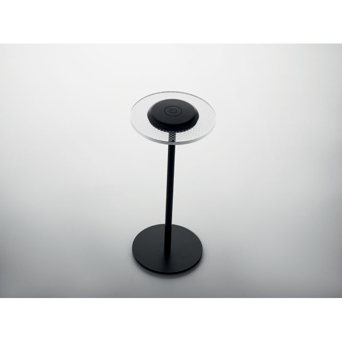 Lampe de table moderne noire avec disque transparent