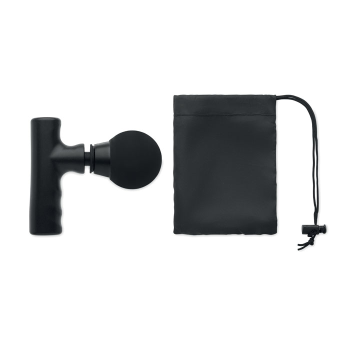 Pistolet de massage noir avec pochette.