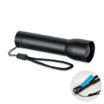 Lampe de poche noire avec dragonne.