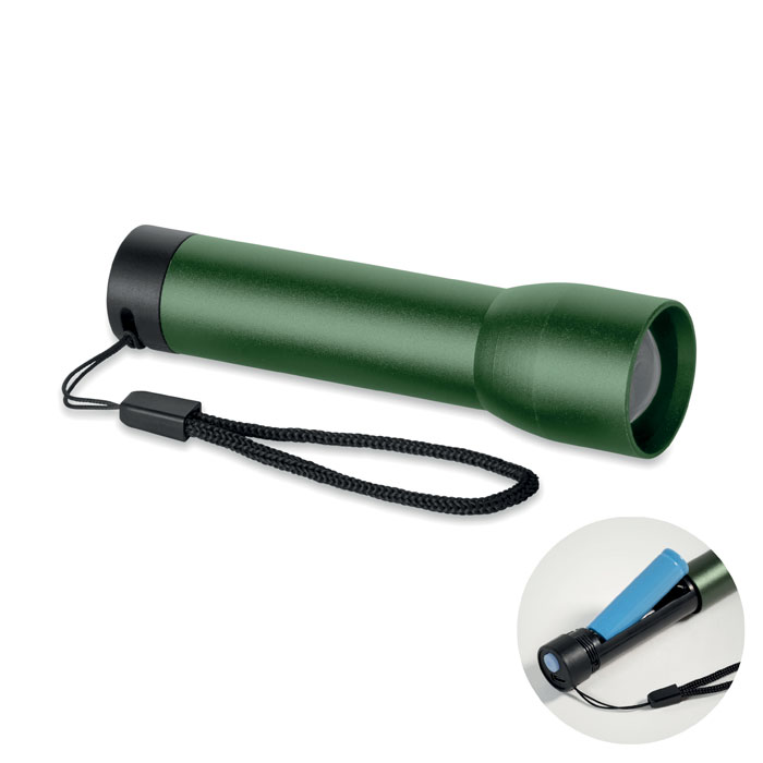 Lampe de poche verte avec dragonne noire