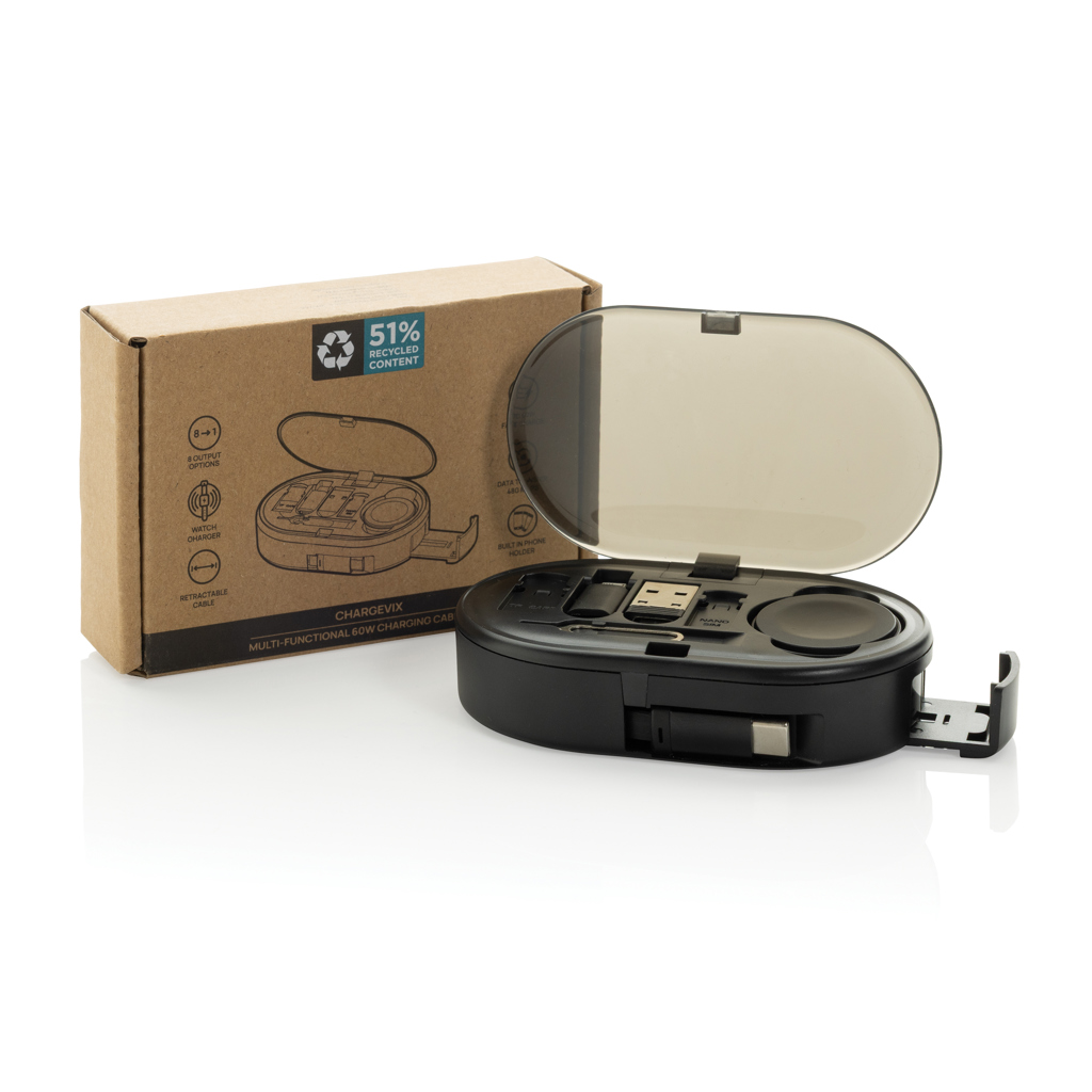 Boîte de charge multifonction noire avec emballage recyclé