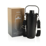 Gobelet isotherme noir avec sangle et emballage.