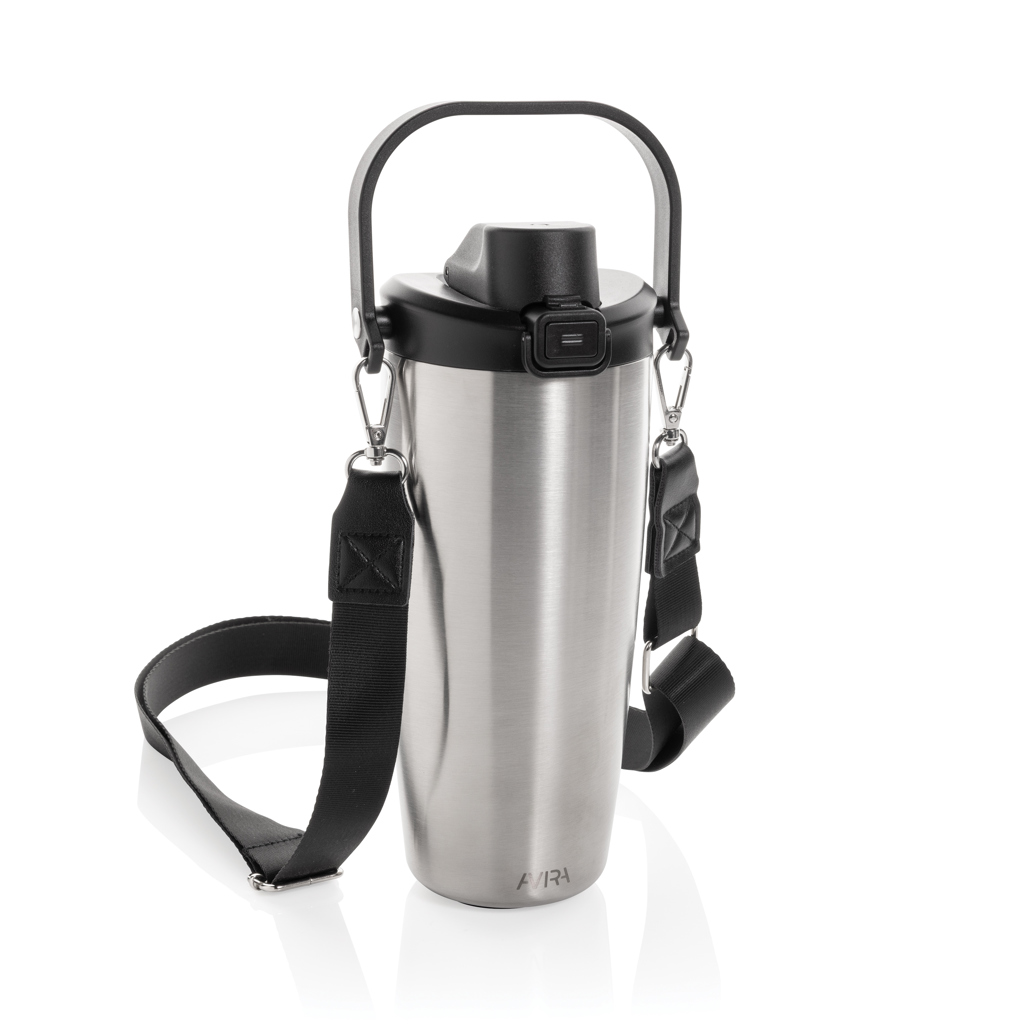 Gourde en acier inoxydable avec sangle noire