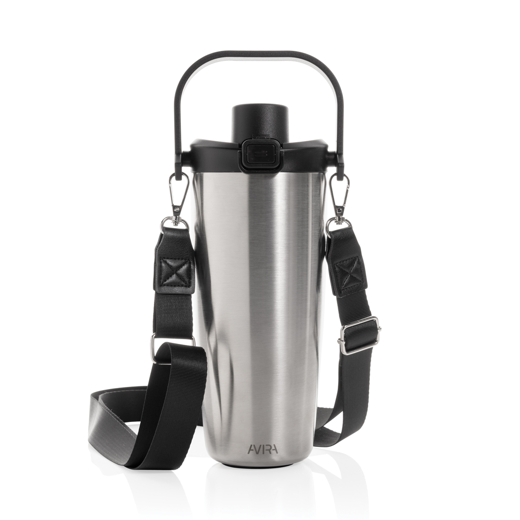 Gourde inox avec sangle de transport noire