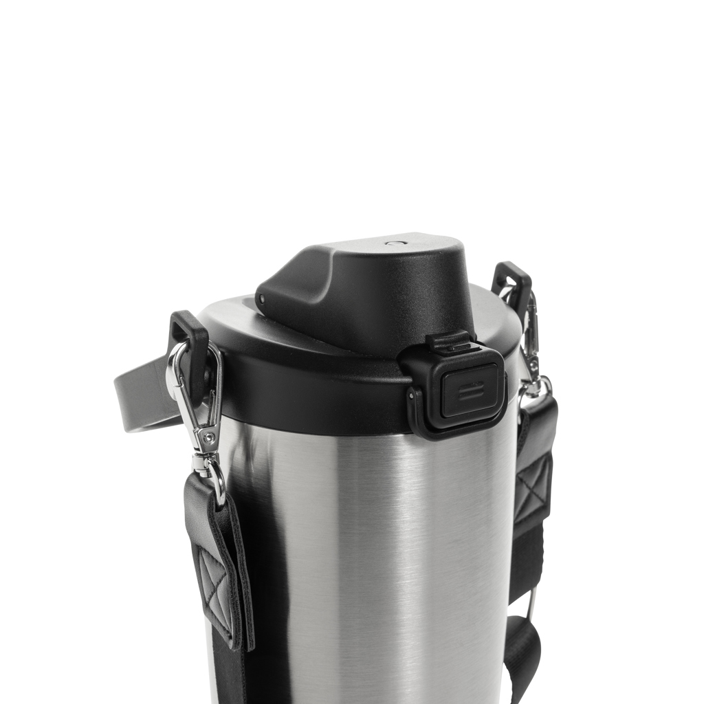 Thermos en acier inoxydable avec sangle noire