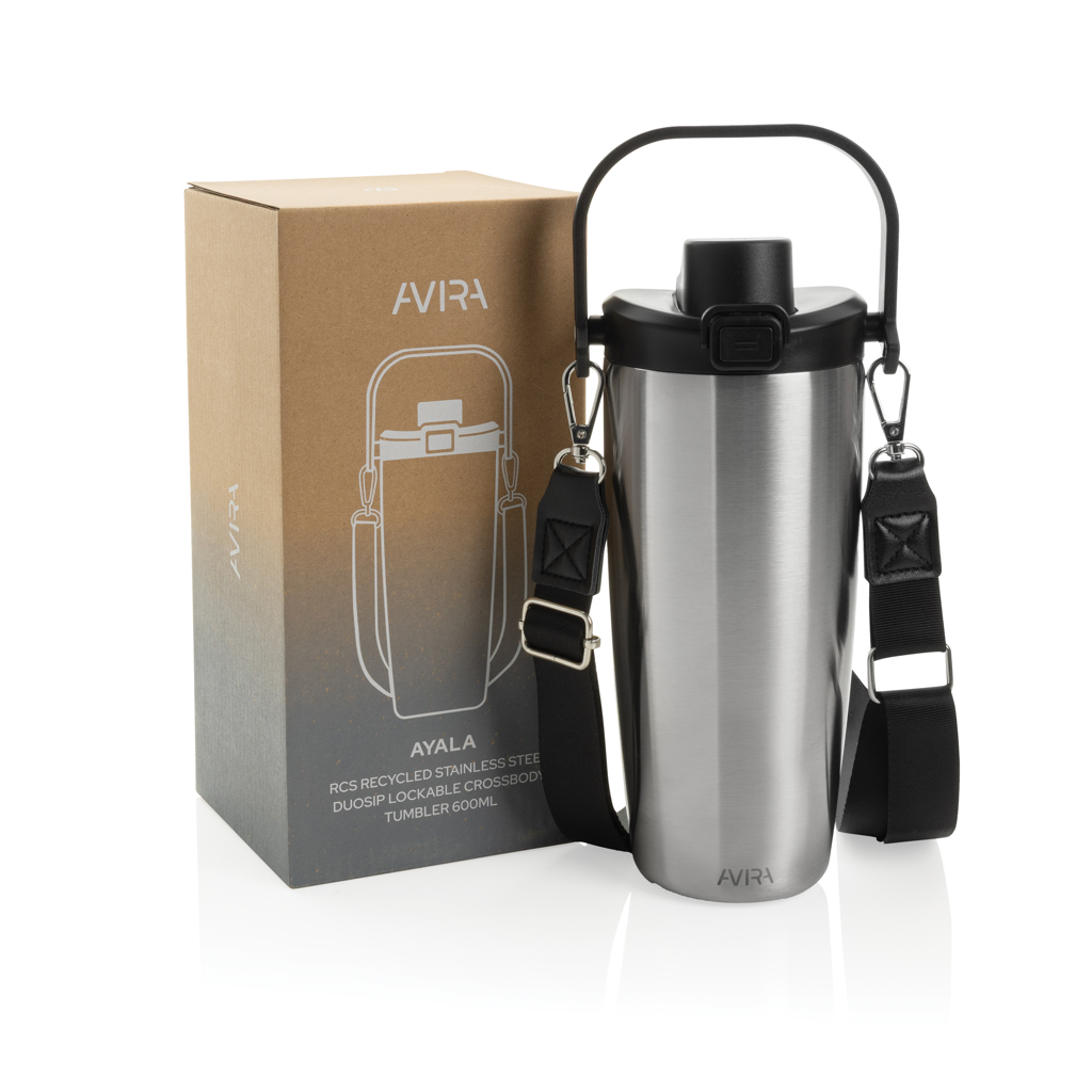 Gourde inox avec sangle et emballage Avira