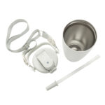 Gobelet isotherme blanc avec paille et sangle