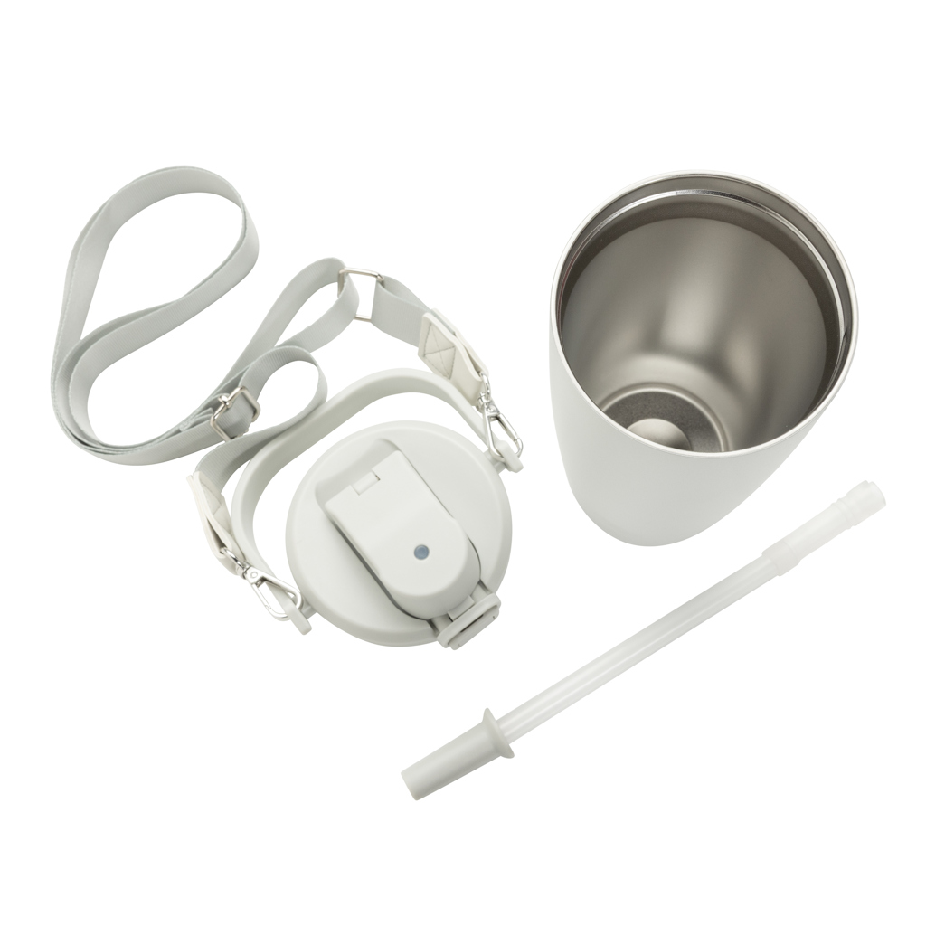 Gobelet isotherme blanc avec paille et sangle
