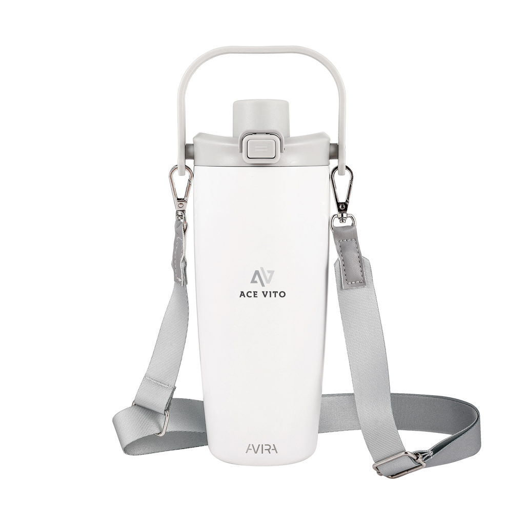 Gourde blanche avec sangle grise ajustable