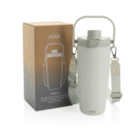 Gourde isotherme blanche avec sangle et emballage.