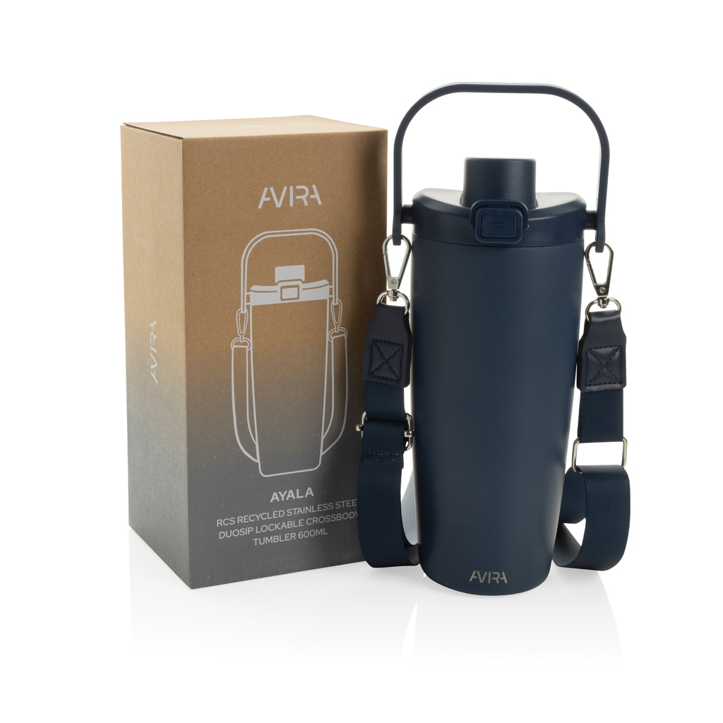 Gourde bleue avec sangle et emballage Avira