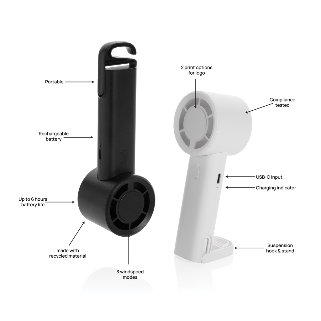 Ventilateurs portables noirs et blancs rechargeables