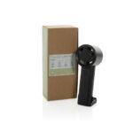 Ventilateur portable noir avec emballage écologique.