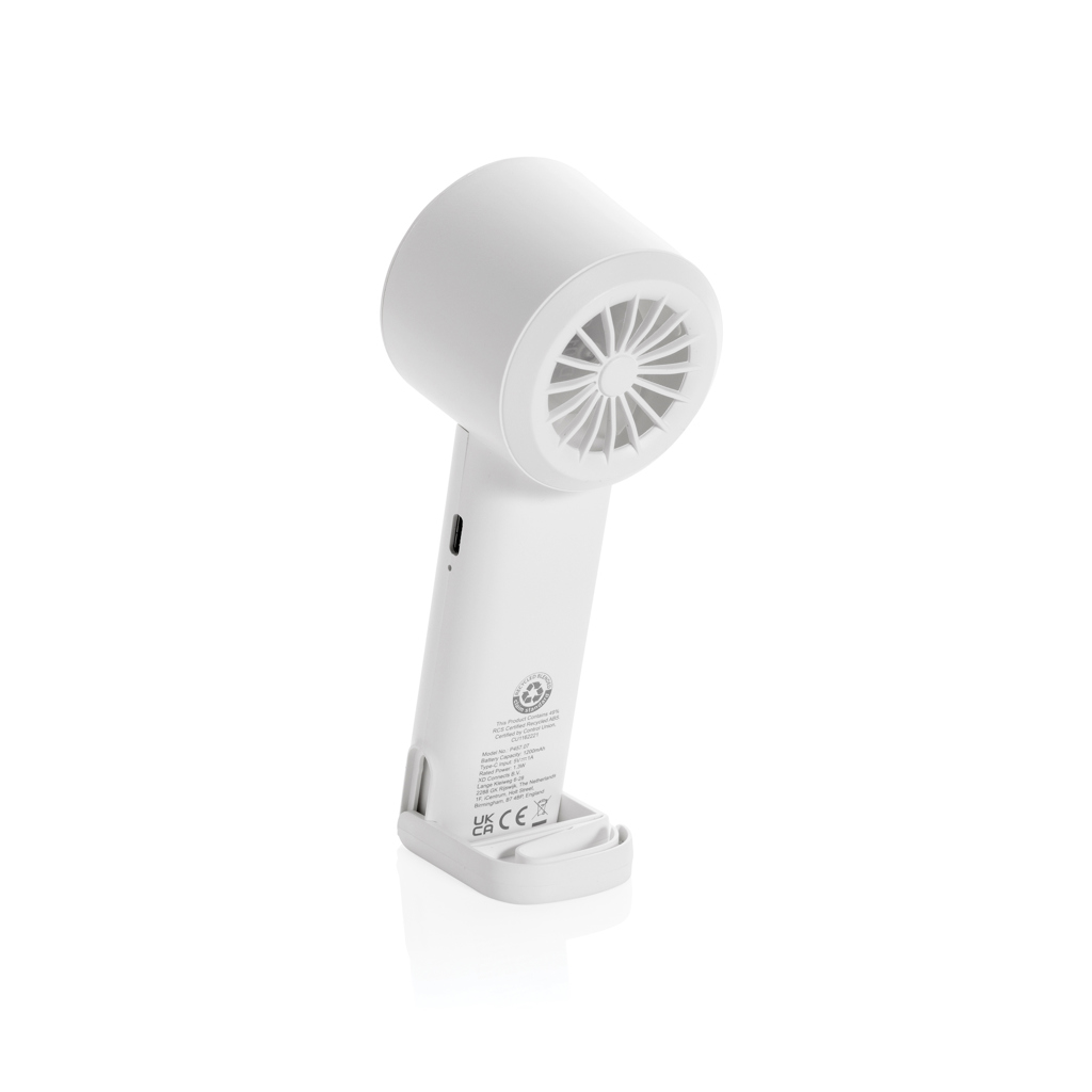 Ventilateur portable blanc rechargeable sur pied