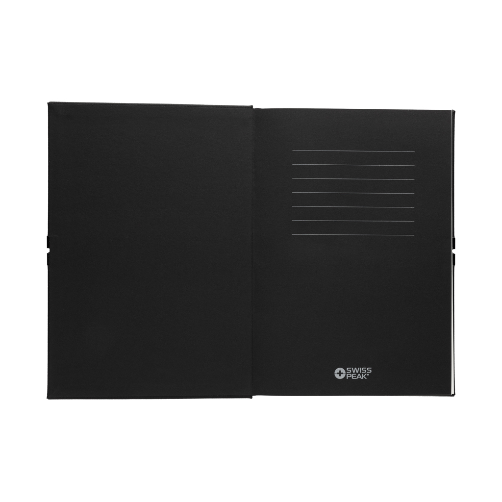 Carnet noir ouvert avec pages lignées
