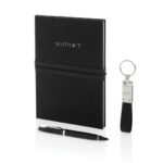 Coffret carnet stylo porte-clés noir élégant