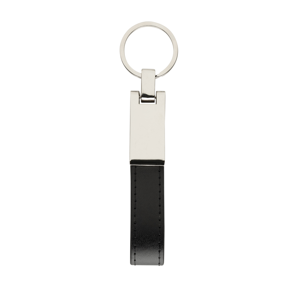 Porte-clés en cuir noir et métal argenté