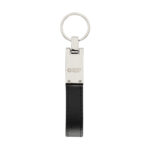 Porte-clés métallique avec lanière en cuir noir