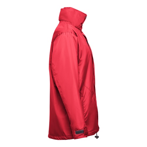 Veste imperméable rouge vue de profil