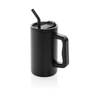 Tasse noire avec paille et couvercle