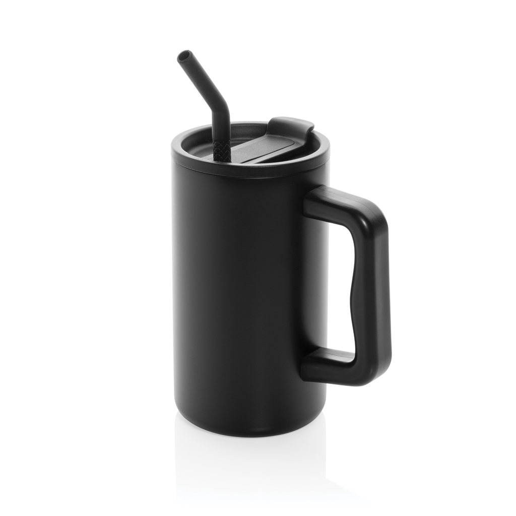 Tasse noire avec paille et couvercle