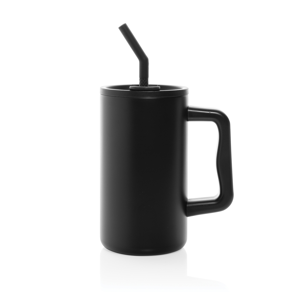 Tasse noire avec paille réutilisable
