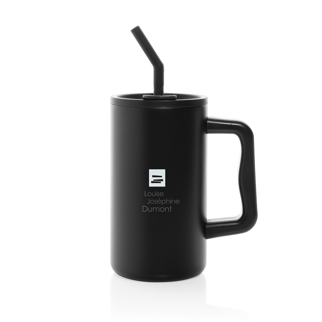 Tasse noire avec paille et anse ergonomique