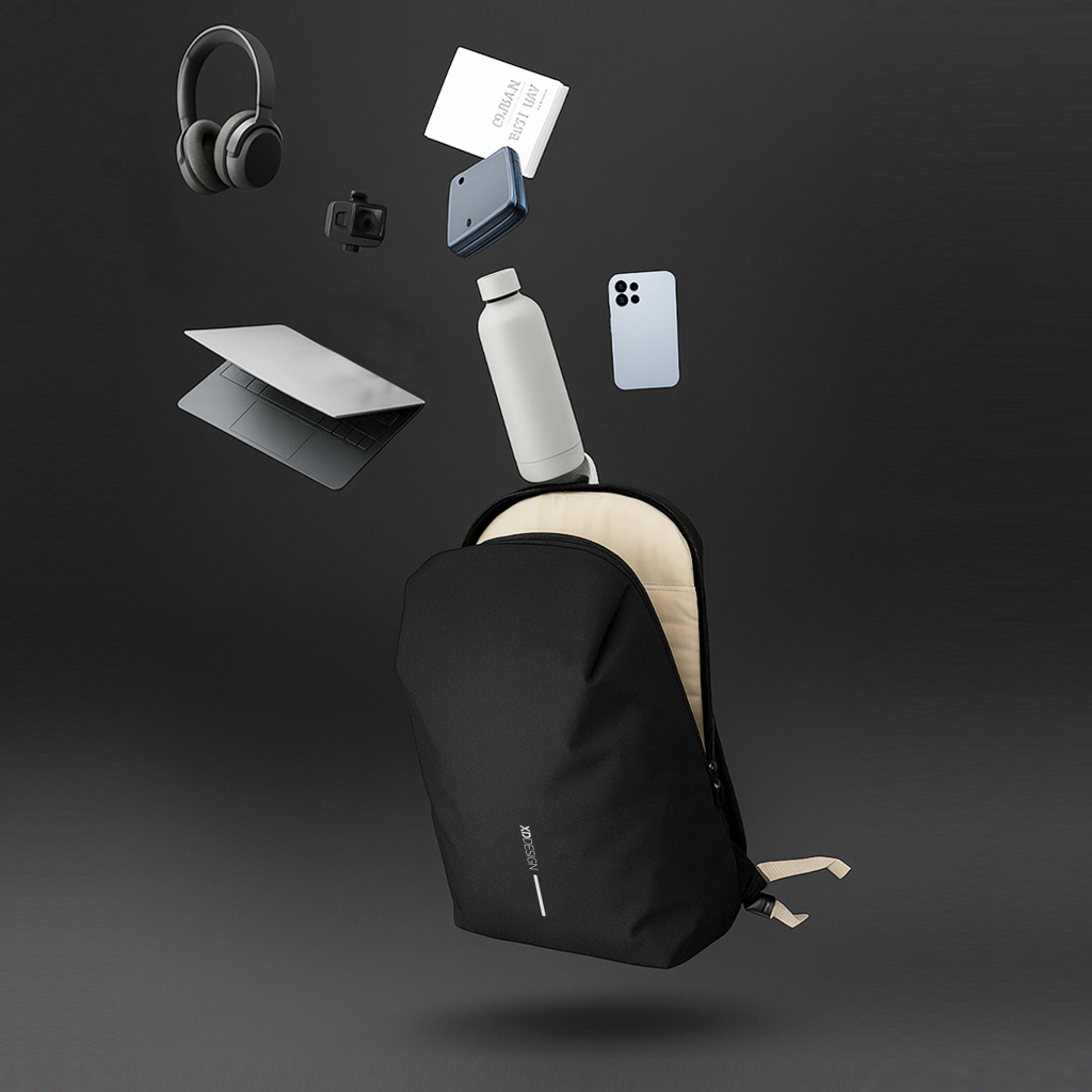 Sac à dos noir avec accessoires flottants