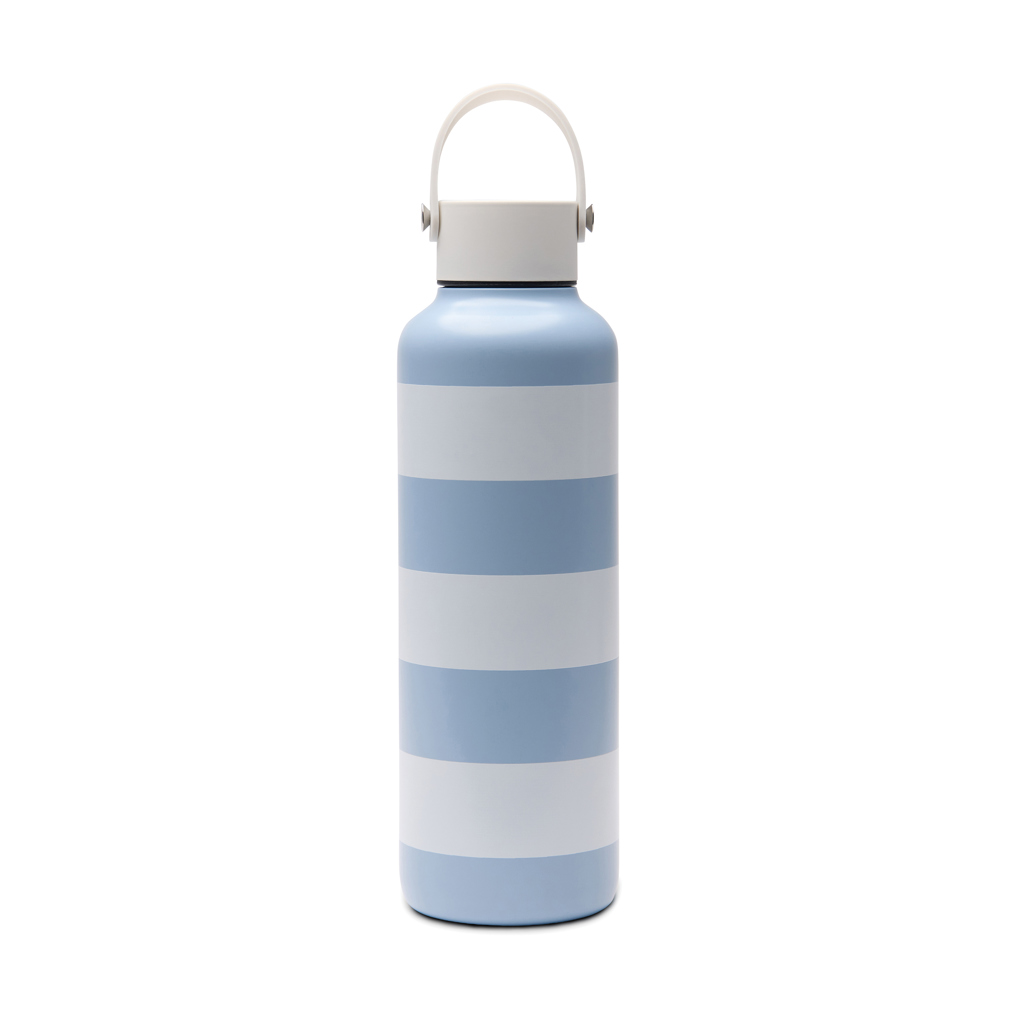 Gourde rayée bleu et blanc avec anse blanche