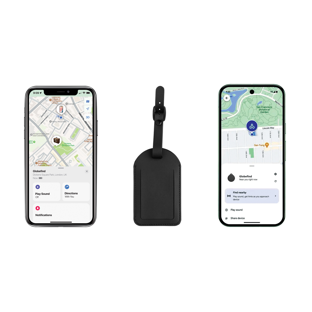 Étiquette à bagages avec géolocalisation globefind dual rcs