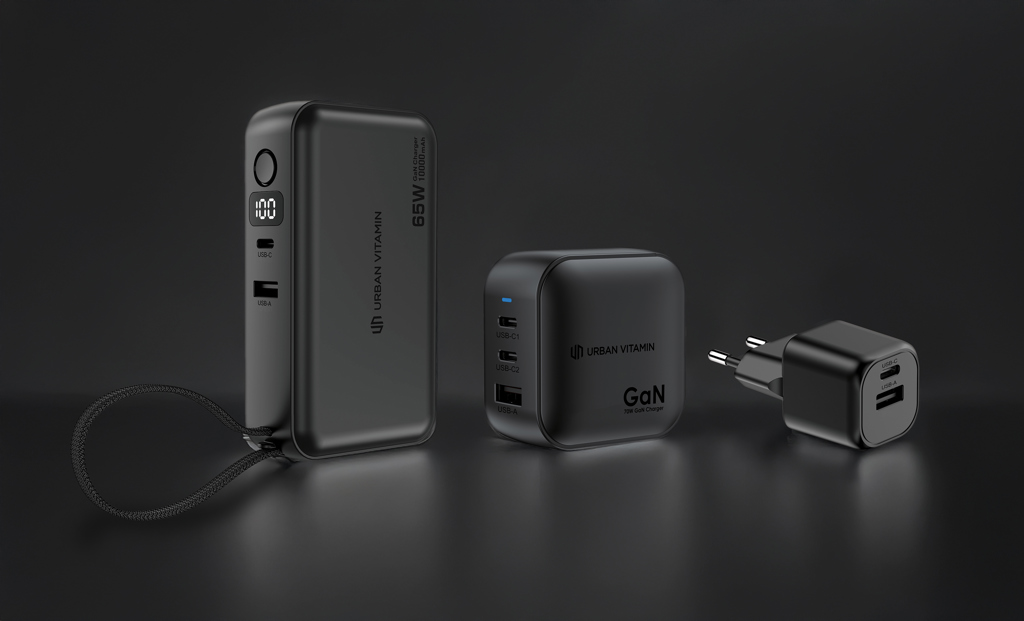 chargeur hybride gan 65w en pc rcs urban vitamin eureka