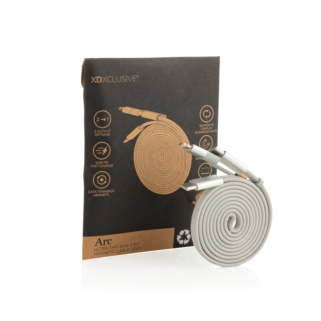 câble magnétique 60w 2 en 1 arc en pet rcs