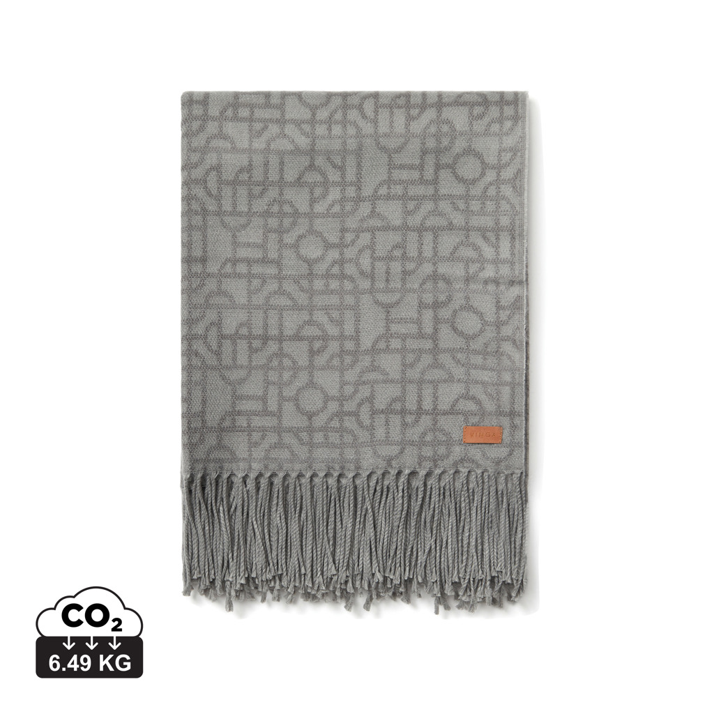 Plaid gris à motifs avec franges
