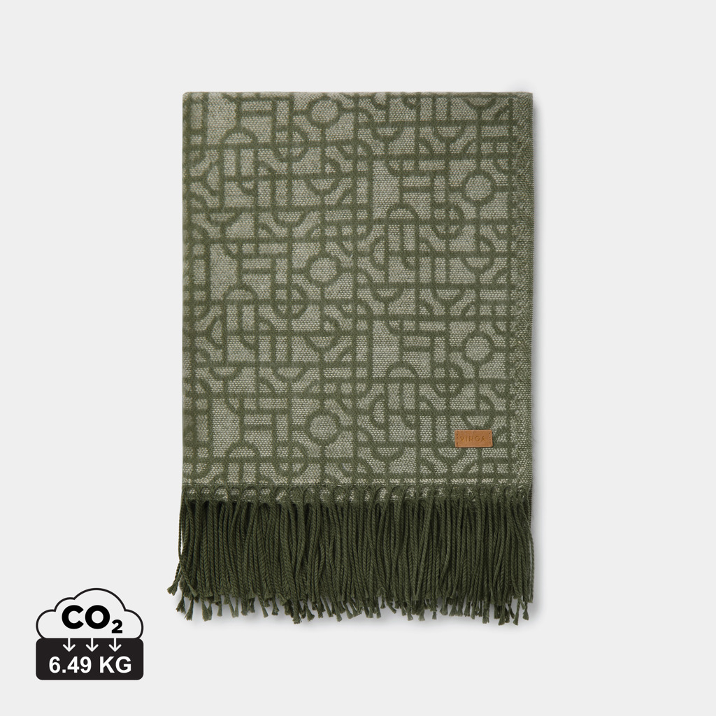 Plaid vert à motifs géométriques avec franges