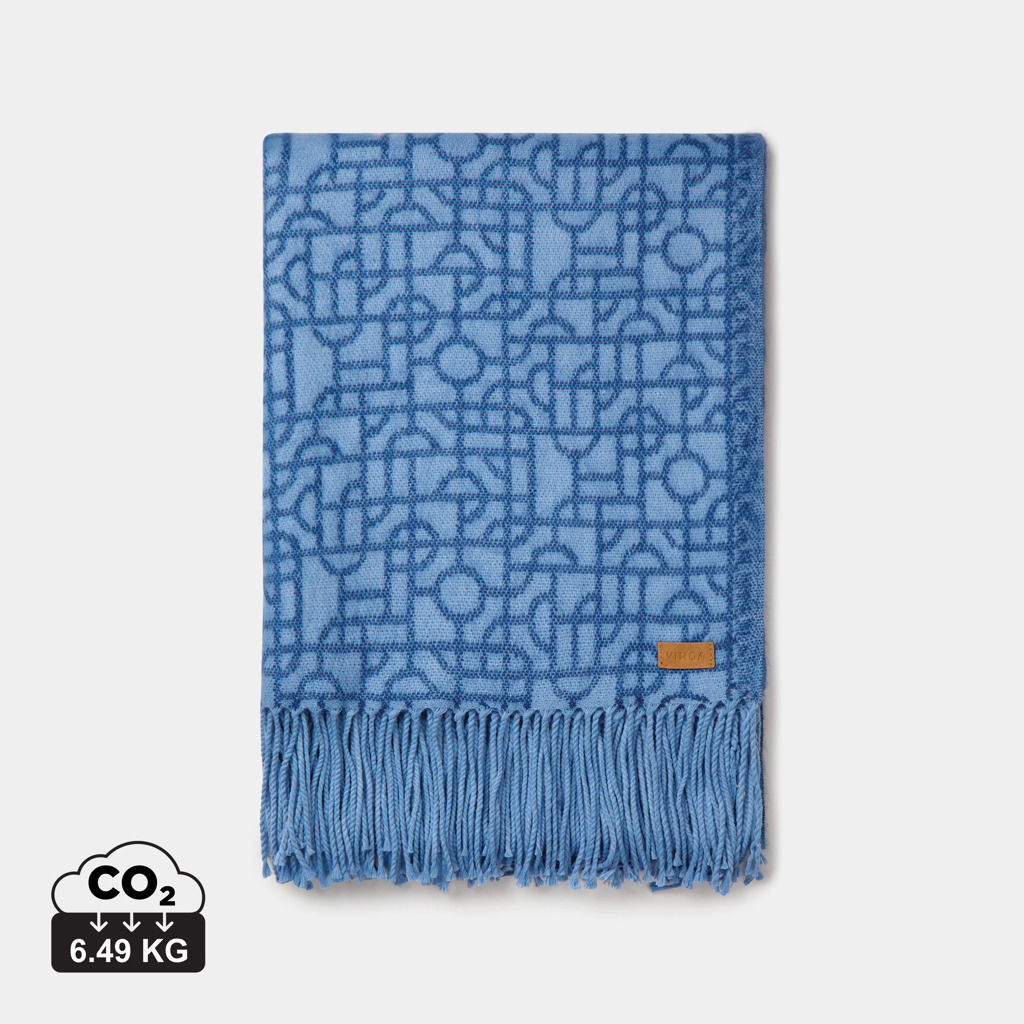 Écharpe bleue à motifs avec franges