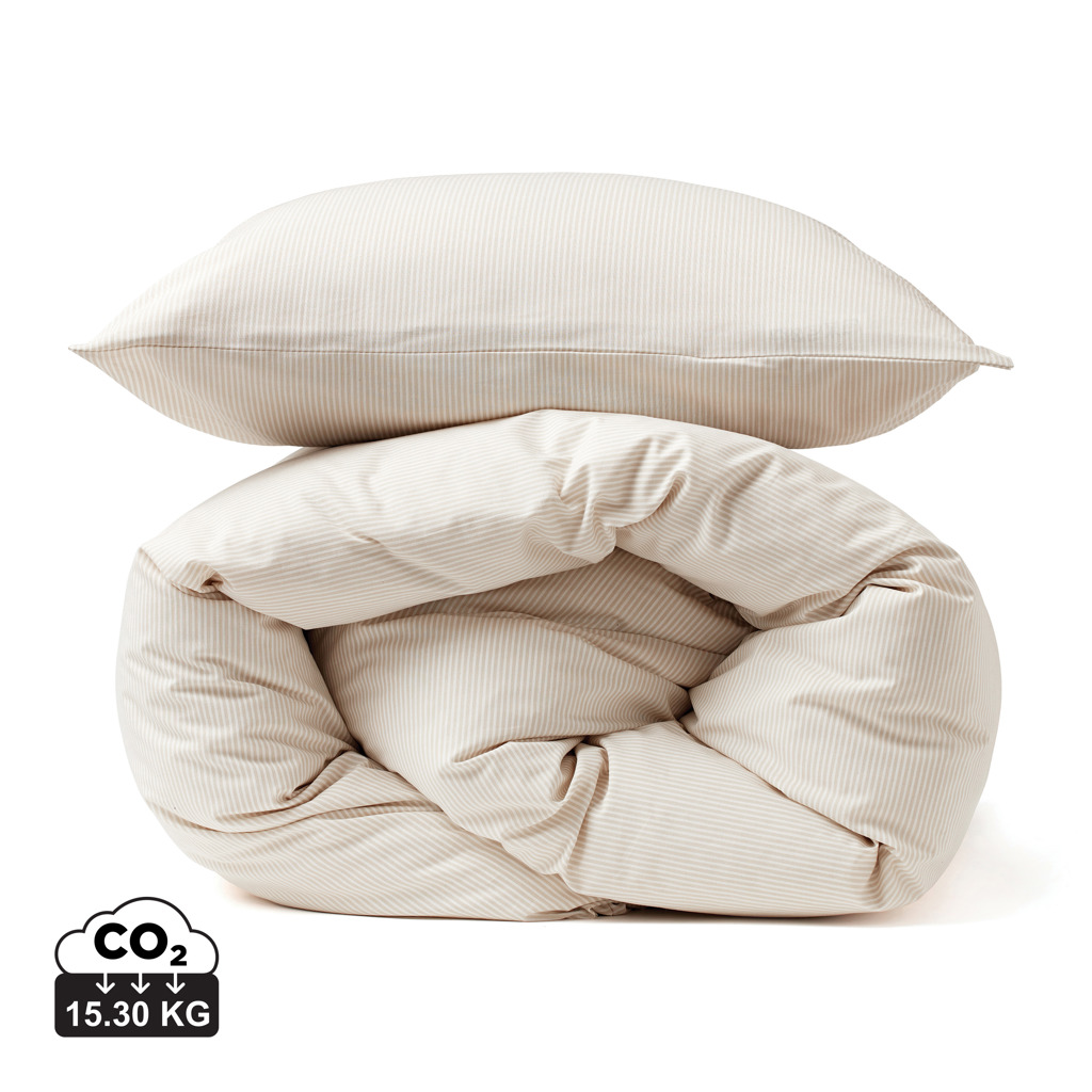 Parure de lit beige rayée avec oreiller