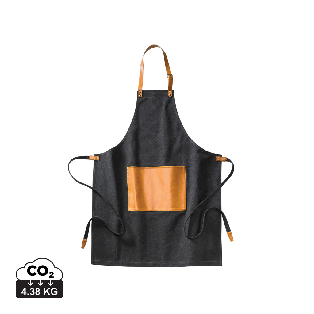Tablier noir avec poche en cuir marron