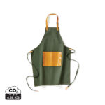 Tablier vert avec poche en cuir marron