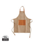 Tablier beige avec poche en cuir marron
