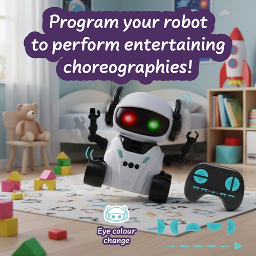 Petit robot jouet dansant dans une chambre d’enfant