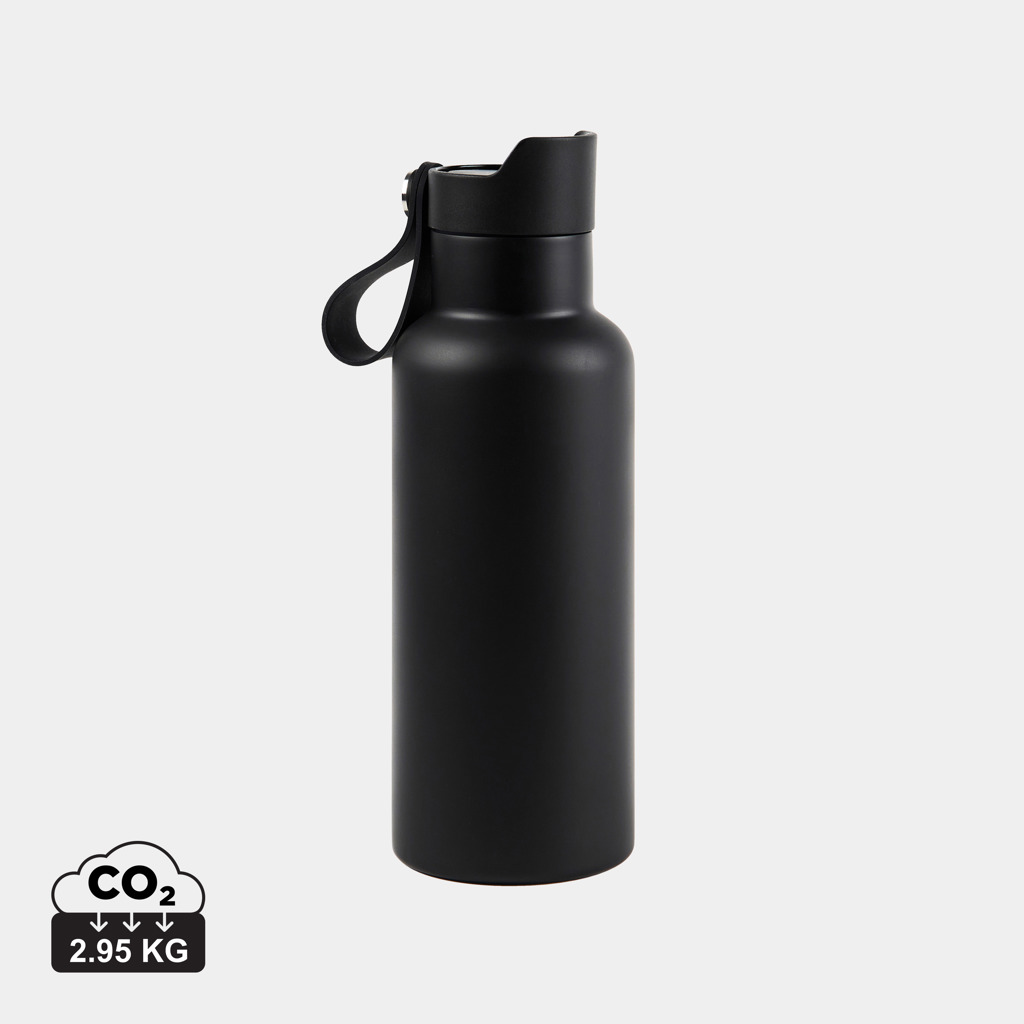 Gourde réutilisable noire avec bouchon et anse
