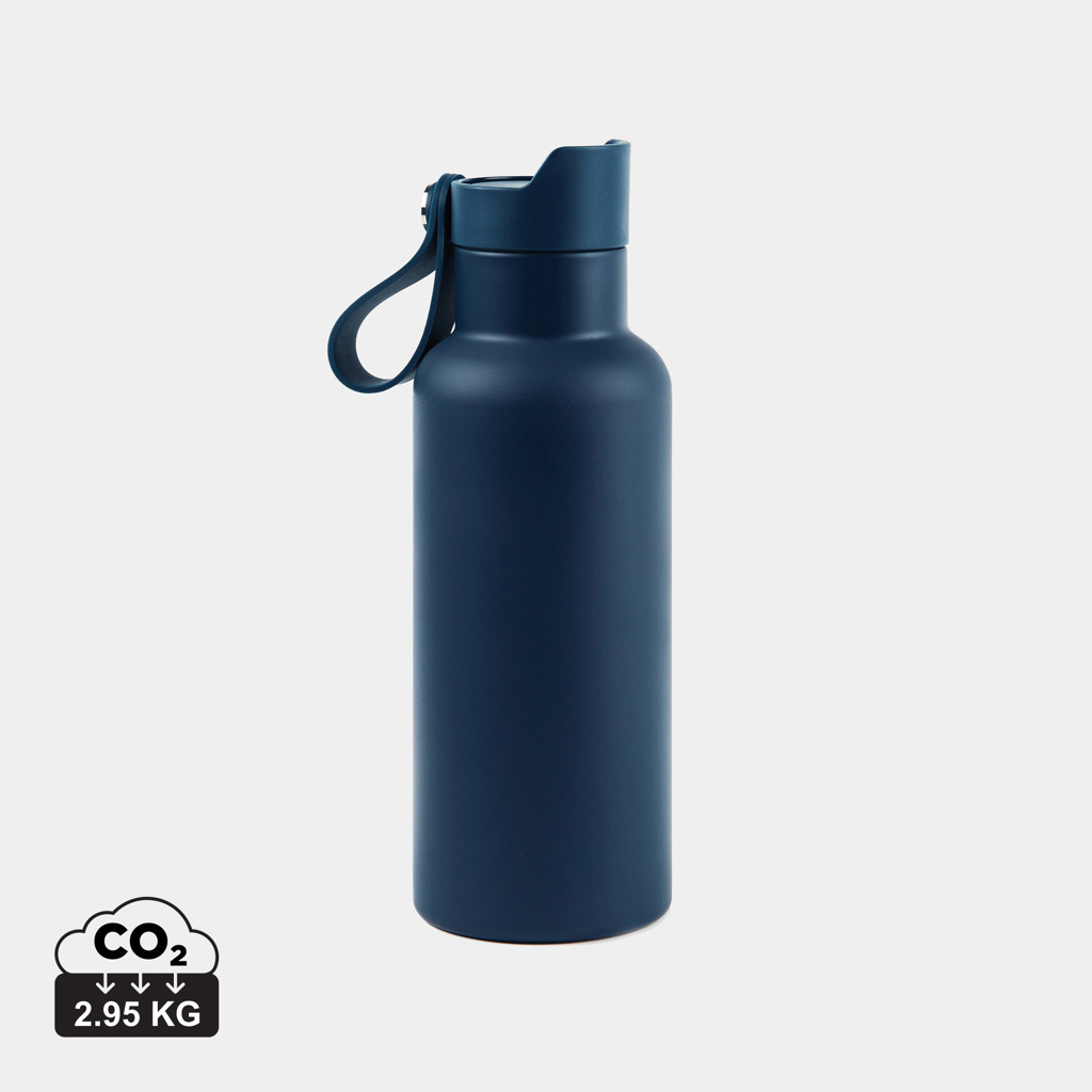 Gourde réutilisable bleue avec bouchon et sangle