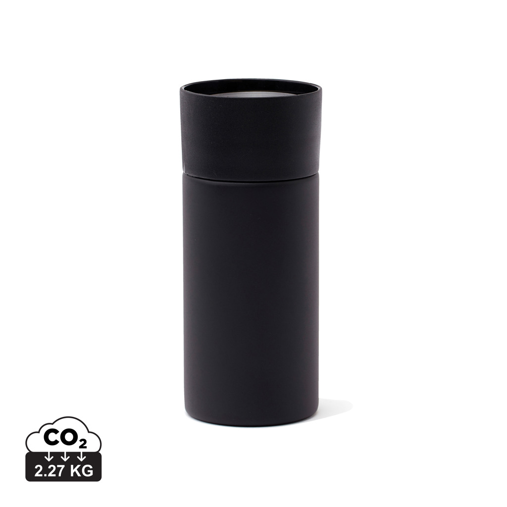 Gobelet isotherme noir minimaliste avec couvercle