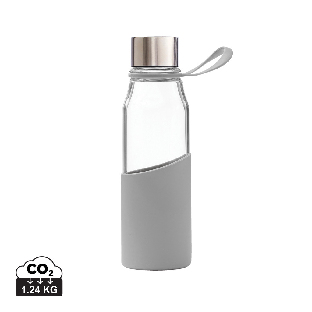 Bouteille en verre réutilisable avec housse grise