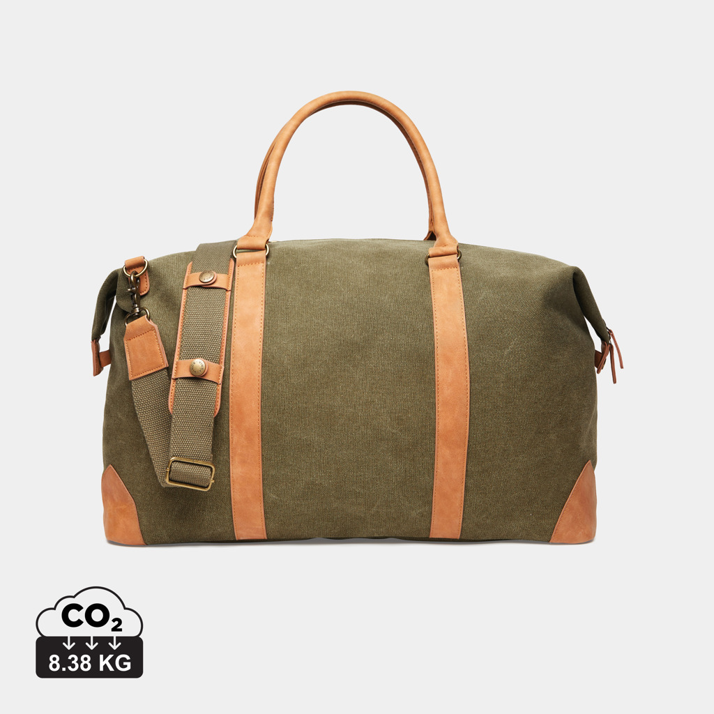 Sac de voyage en toile verte et cuir