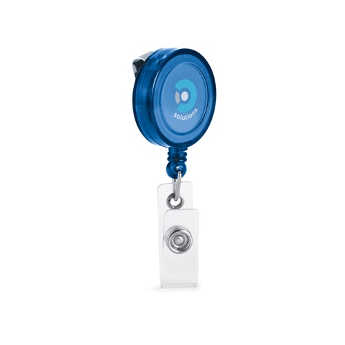 Enrouleur de badge bleu avec clip transparent