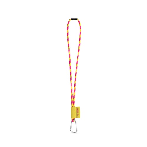 Lanière tressée rose et jaune avec mousqueton